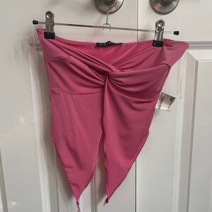 Pink Strapless Twist Front Crop Top